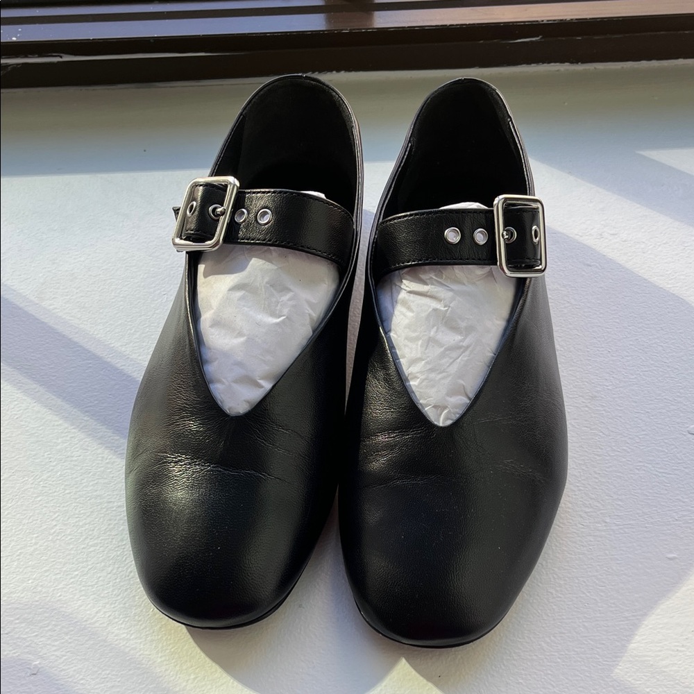 COS Mary-Jane black flats with buckle detail